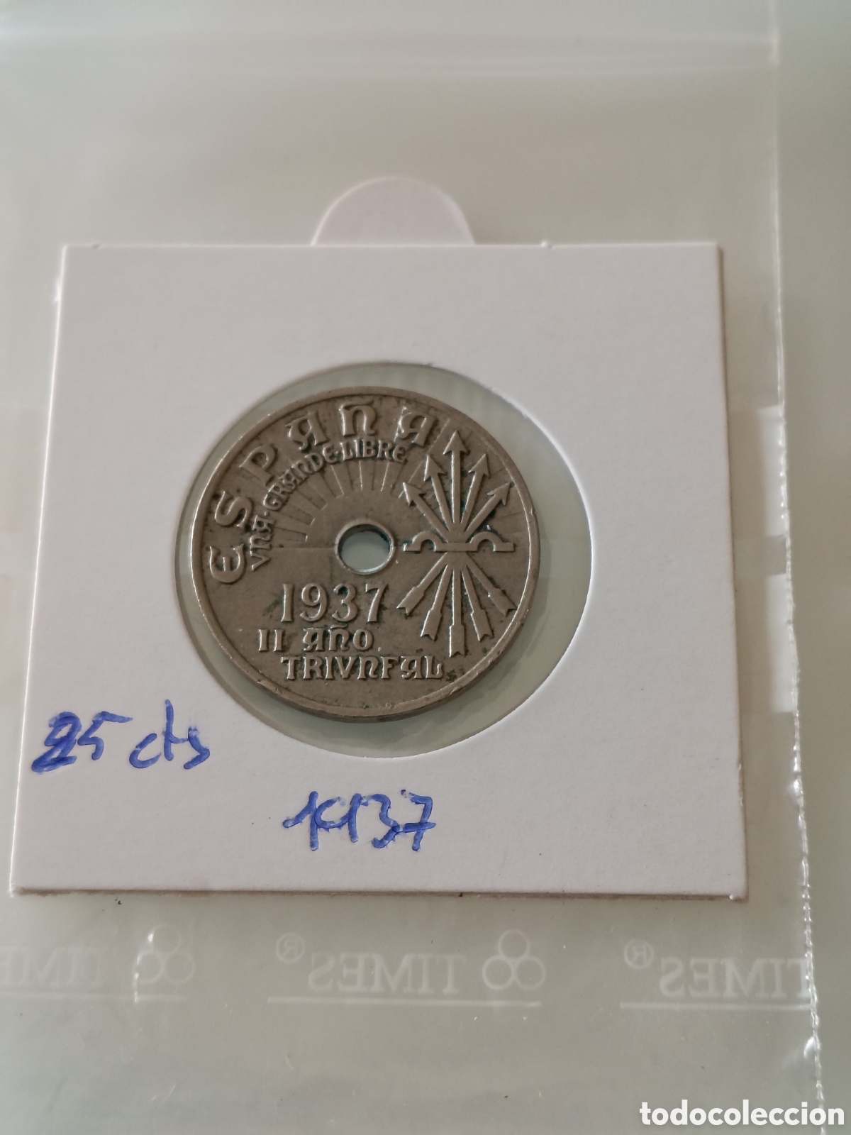 Monedas Rep&uacute;blica: 25 c&eacute;ntimos Espa&ntilde;a 1937 - Foto 1