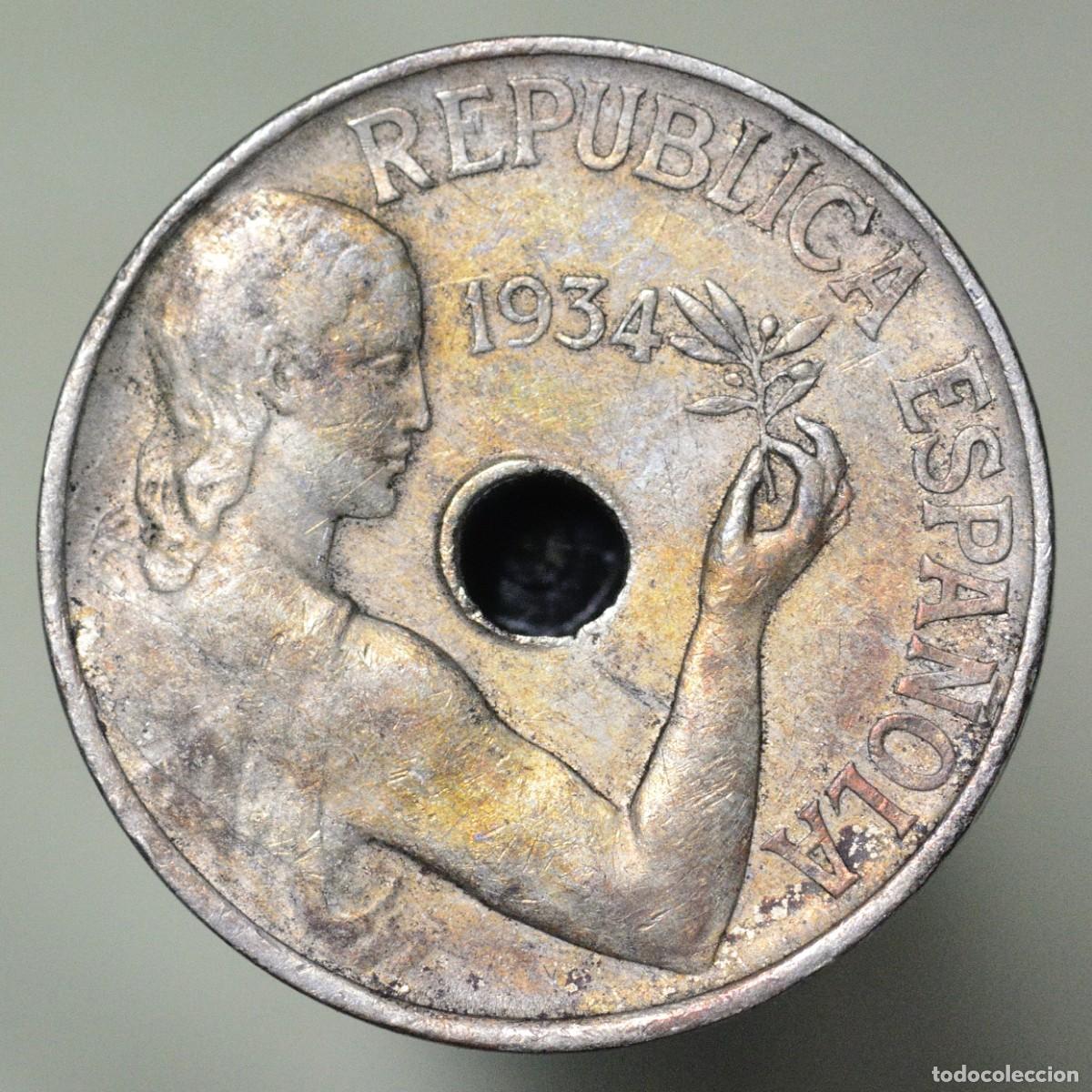 Monedas Rep&uacute;blica: 25 C&eacute;ntimos 1934 - II Rep&uacute;blica - Foto 2