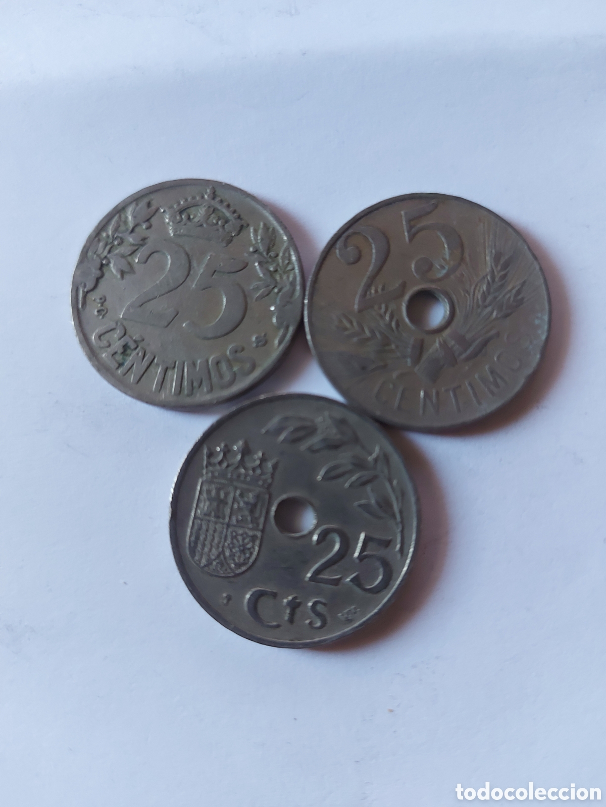 Monedas Rep&uacute;blica: Moneda Espa&ntilde;a 25 centimos 1925-1927-1937 - Foto 2