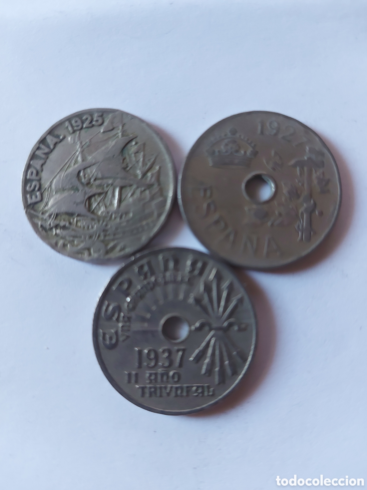 Monedas Rep&uacute;blica: Moneda Espa&ntilde;a 25 centimos 1925-1927-1937 - Foto 1