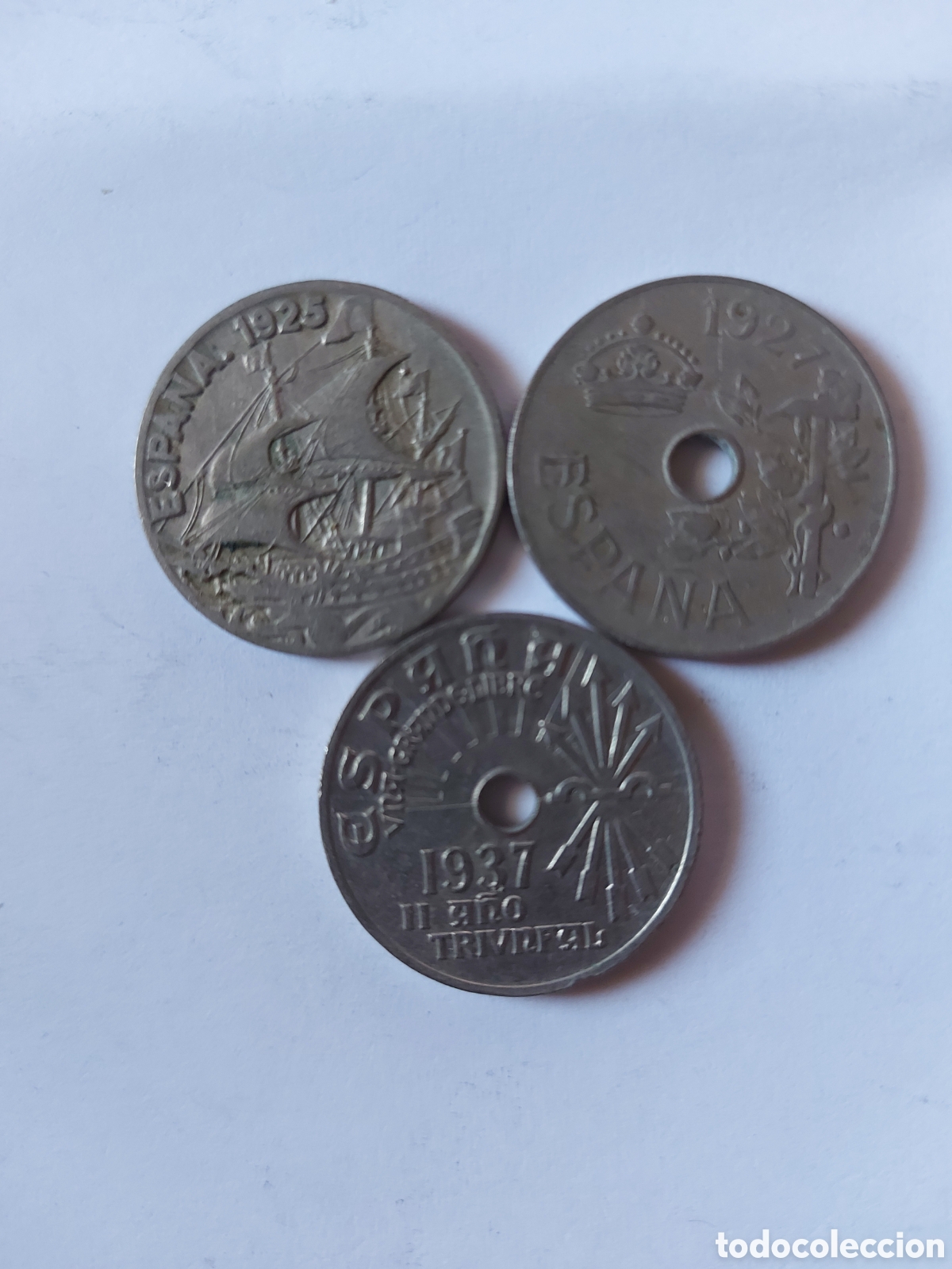 Monedas Rep&uacute;blica: Moneda Espa&ntilde;a 25 centimos 1925-1927-1937 - Foto 1