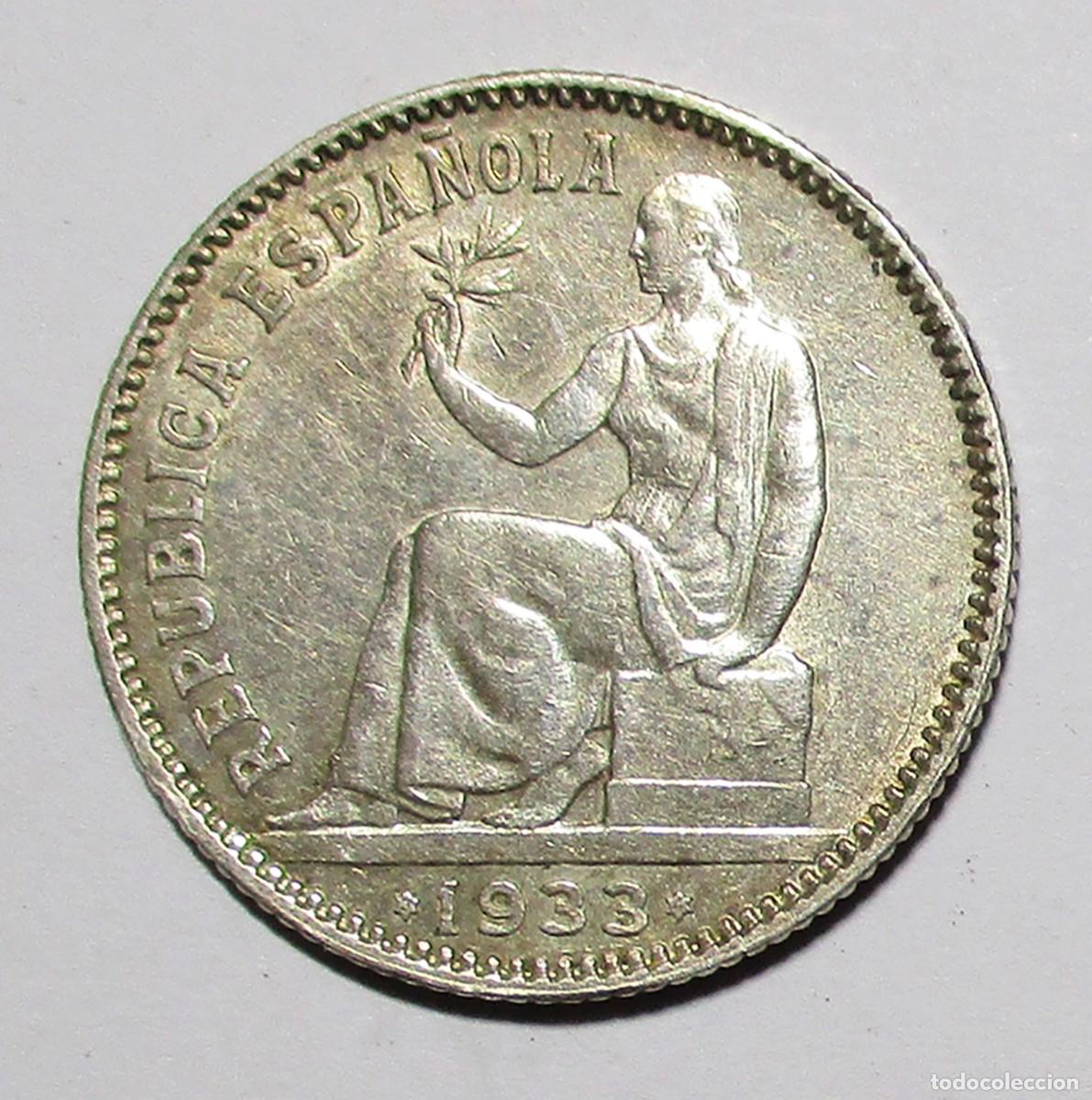 Monedas Rep&uacute;blica: SEGUNDA REPUBLICA ESPA&Ntilde;OLA 1 PESETA DE PLATA 1933* 3-4. PLATA. LOTE 5669