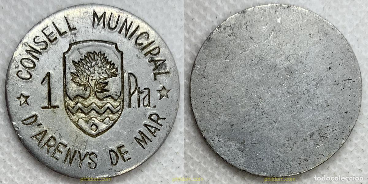 Monedas Rep&uacute;blica: 3212 ESPA&Ntilde;A 1937 CONSELL MUNICIPAL D'ARENYS DE MAR 1 PESETA