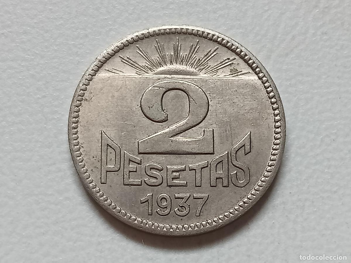 Monedas Rep&uacute;blica: II REP&Uacute;BLICA CONSEJO DE ASTURIAS Y LE&Oacute;N 2 PESETAS 1937 MBC+