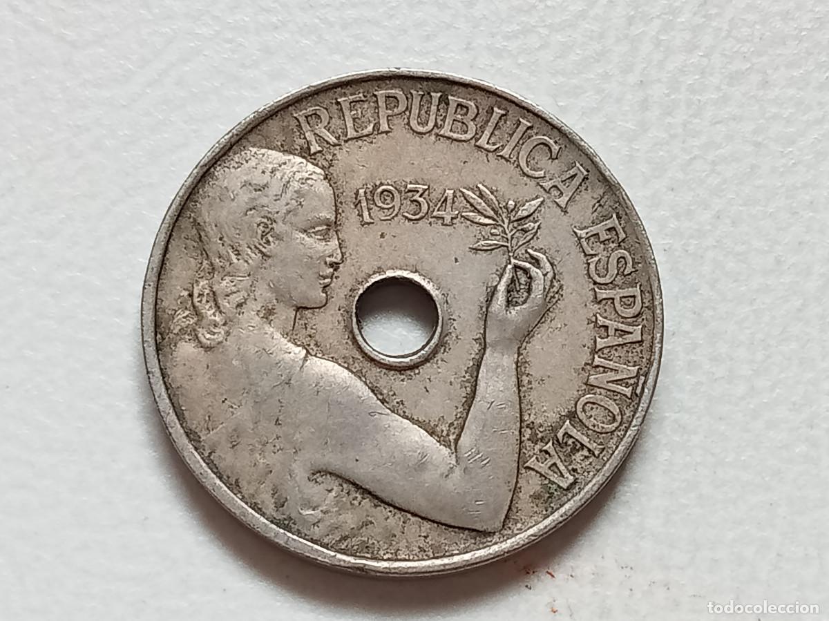 Monedas Rep&uacute;blica: II REP&Uacute;BLICA 25 C&Eacute;NTIMOS 1934 MBC
