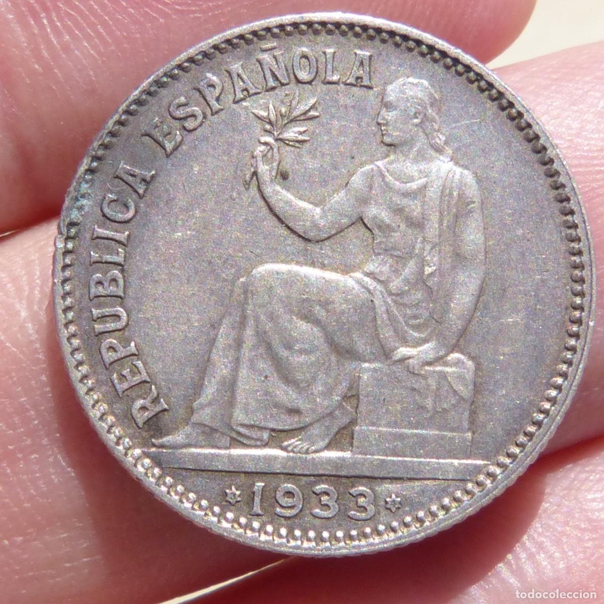 Monedas Rep&uacute;blica: Peseta 1933, estrellas legibles 3* 4*, Republica Espa&ntilde;ola , 4,99gr.