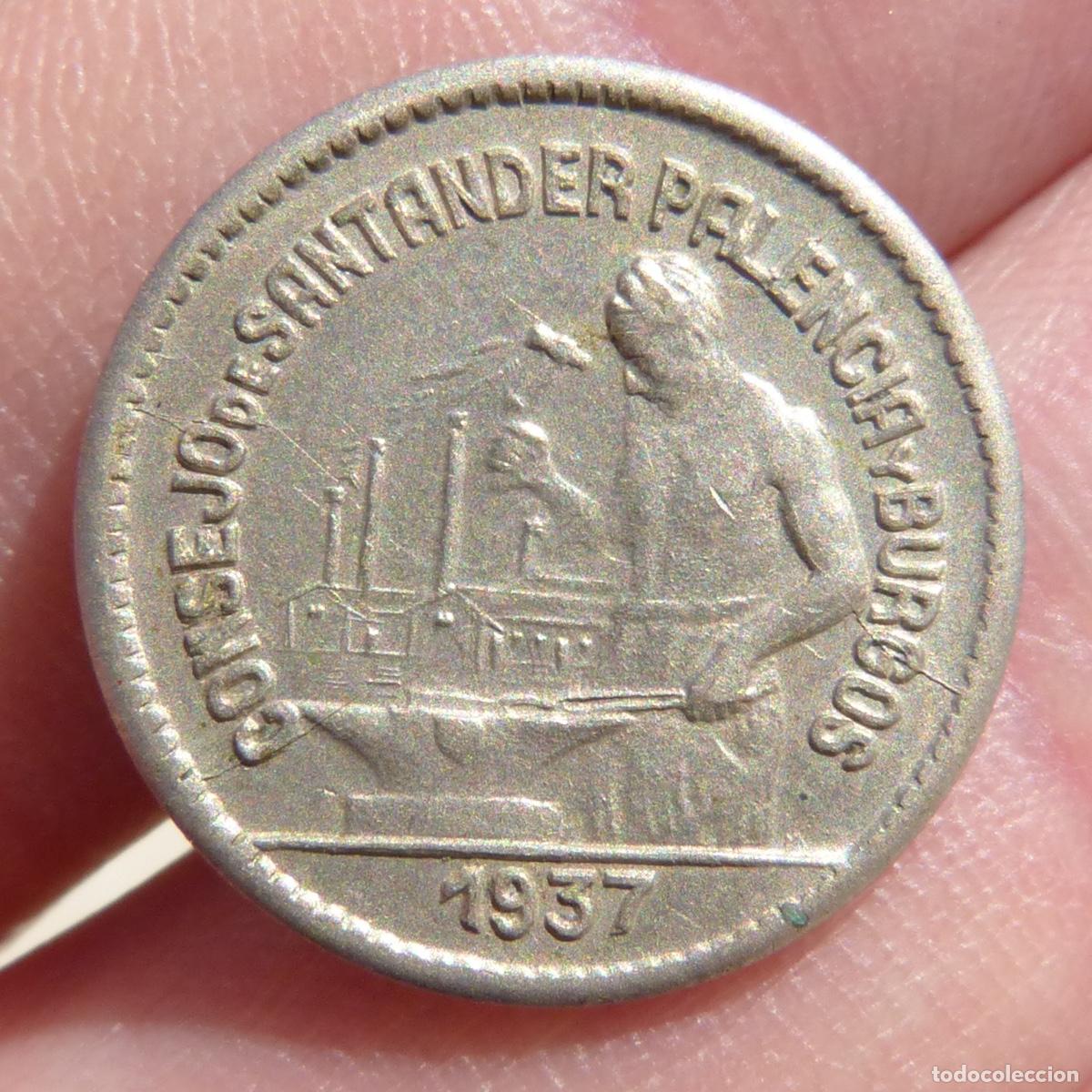 Monedas Rep&uacute;blica: Moneda de 50 centimos 1937, Guerra civil, consejo Santander Palencia Burgos, republica, 2,55gr.