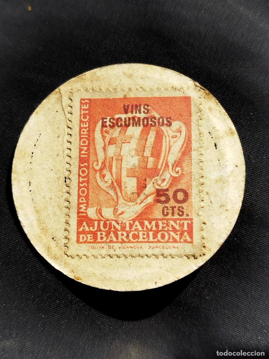 Monedas Rep&uacute;blica: Spain-Guerra civil. Sello moneda. 50 c&eacute;ntimos. AYUNTAMIENTO BARCELONA