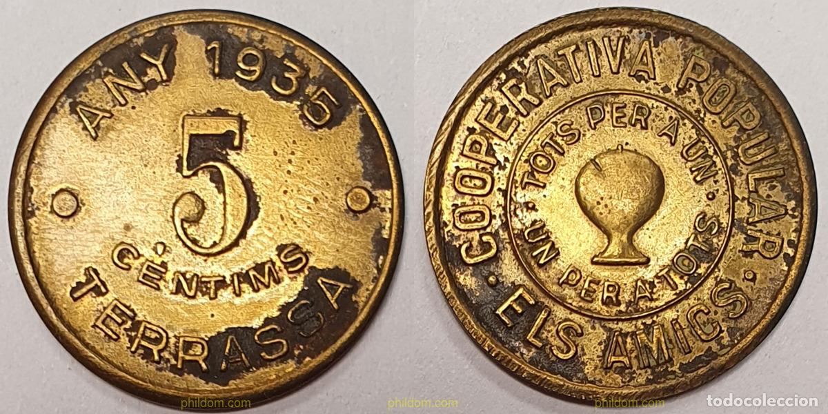 Monedas Rep&uacute;blica: 981 ESPA&Ntilde;A 1935 FICHA COOPERATIVA POPULAR 5 CENTIMOS - ELS AMICS 1935