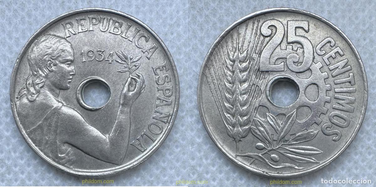 Monedas Rep&uacute;blica: 5266 ESPA&Ntilde;A 1934 II REPUBLICA 25 CENTIMOS 1934