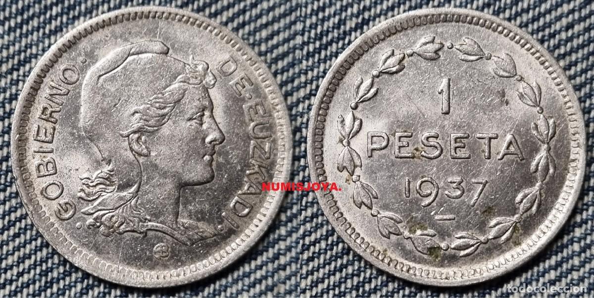 Monedas Rep&uacute;blica: GUERRA CIVIL 1 peseta a&ntilde;o 1937 REPUBLICA ESPA&Ntilde;OLA EUZKADI. Peso 4,08 gr. BONITA.