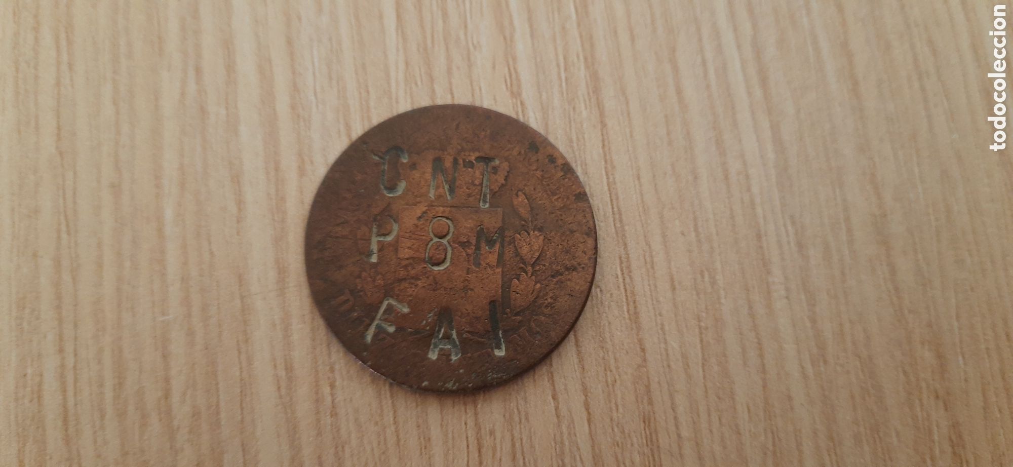 Monedas Rep&uacute;blica: Moneda cu&ntilde;ada Cnt p8m fai guerra civil
