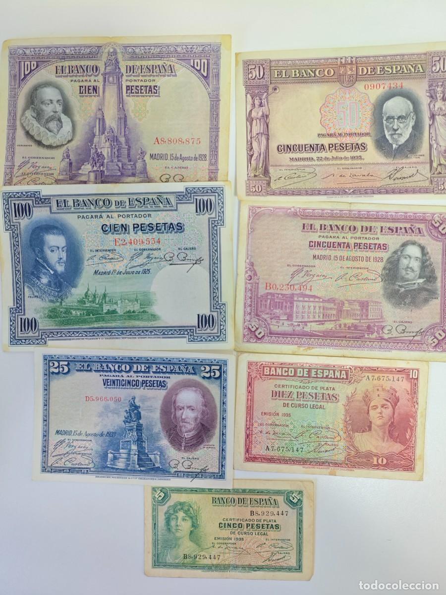 Monedas Rep&uacute;blica: LOTE 7 BILLETES PESETA