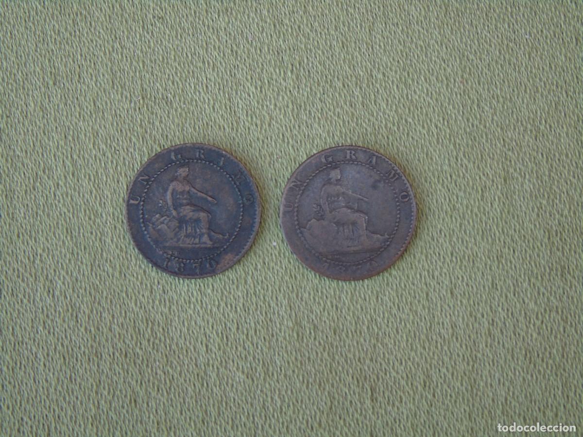 Monedas Rep&uacute;blica: 2 MONEDAS DE COBRE DE 1 CENTIMO. 1870. GOBIERNO PROVISIONAL.
