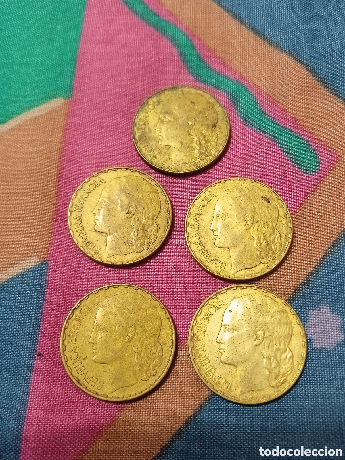 Monedas Rep&uacute;blica: X- CINCO MONEDAS UNA PESETA 1937 II REP&Uacute;BLICA GUERRA CIVIL