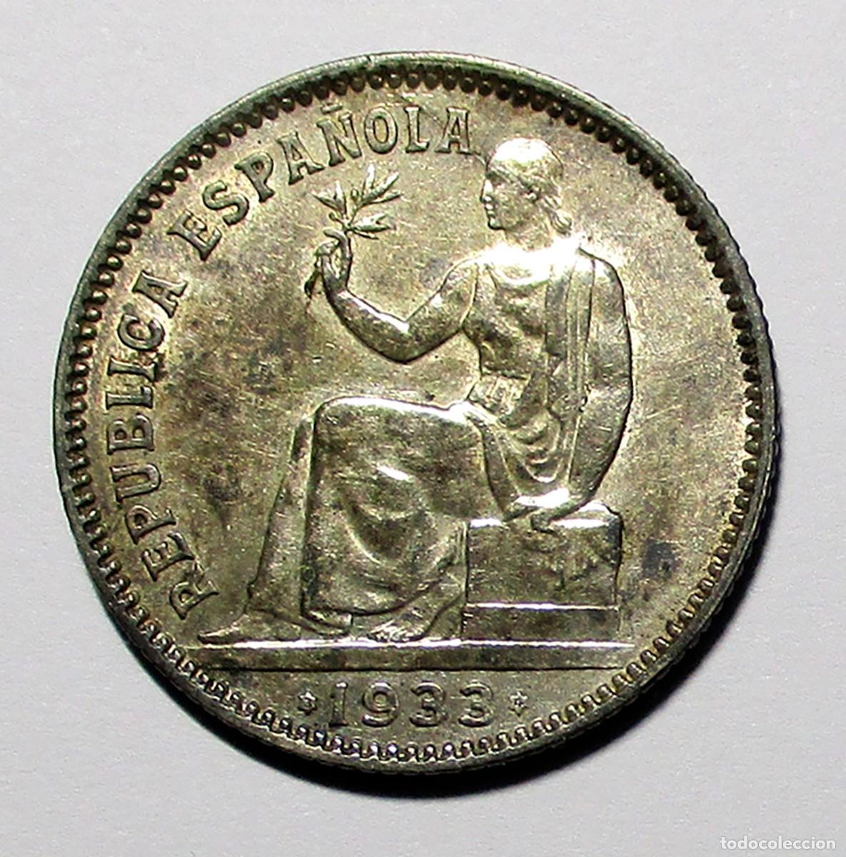 Monedas Rep&uacute;blica: SEGUNDA REPUBLICA ESPA&Ntilde;OLA 1 PESETA DE PLATA 1933* 3-4. PLATA. LOTE 5686