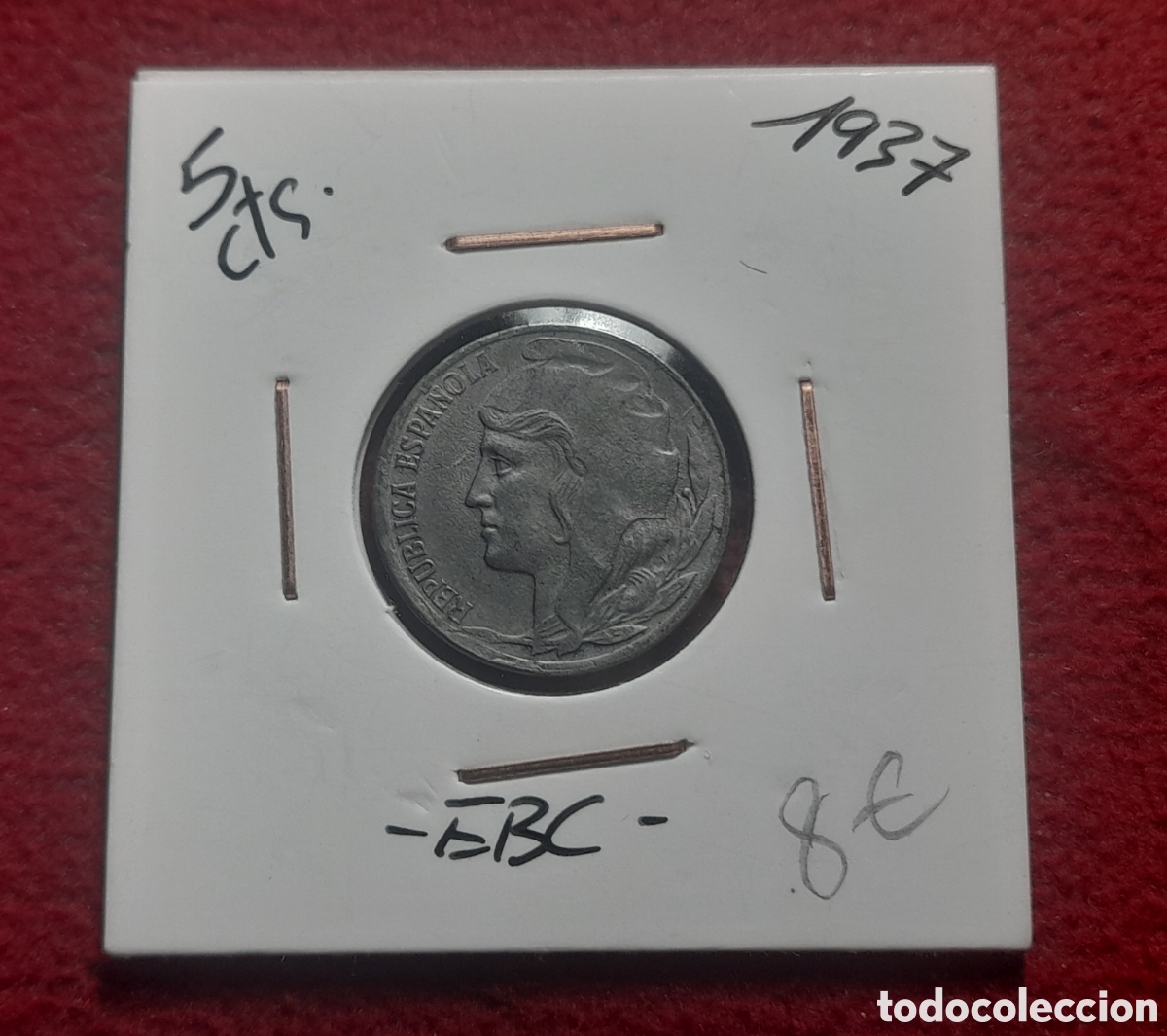 Monedas Rep&uacute;blica: Moneda 5 c&eacute;ntimos 1937