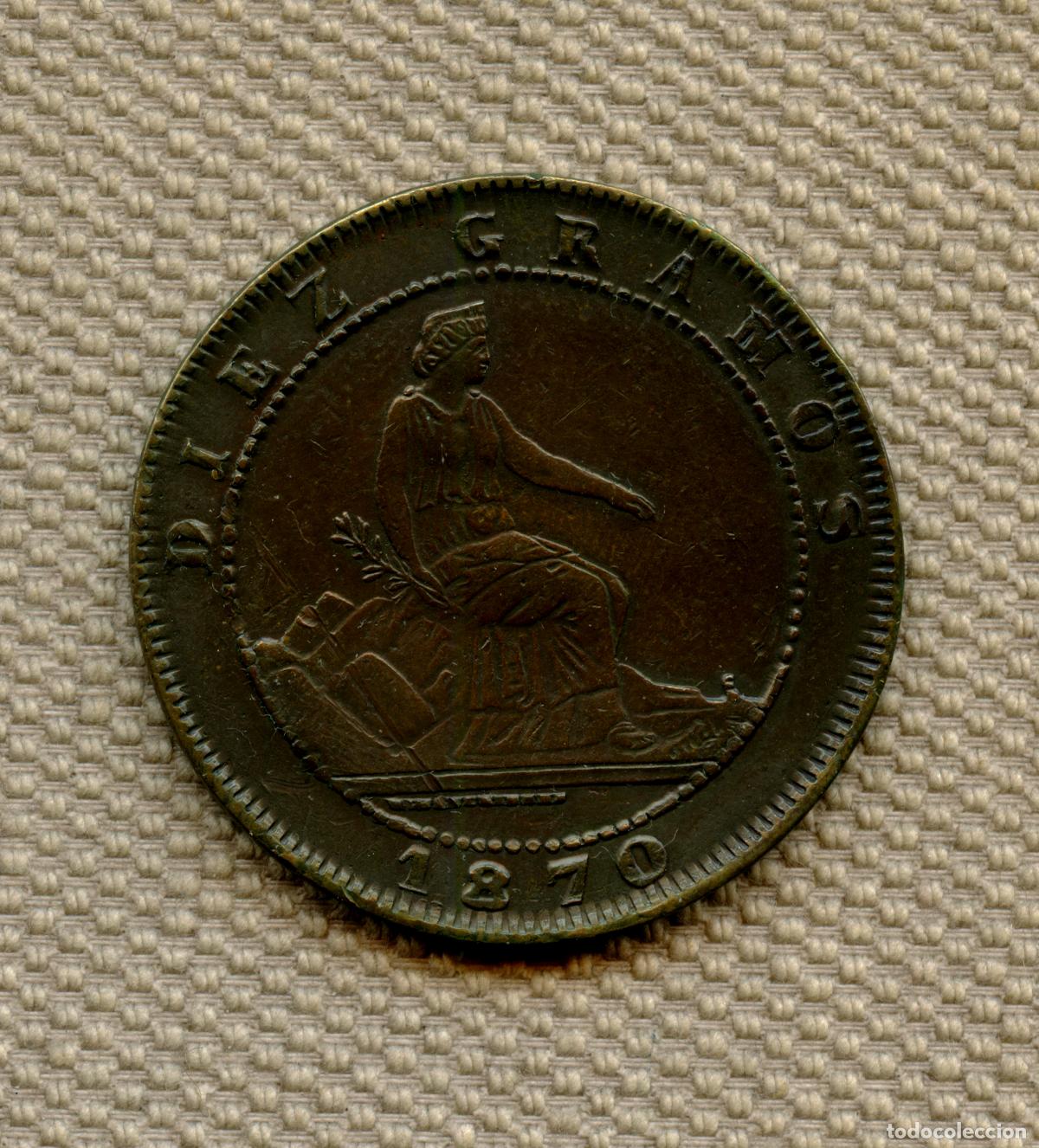 Monedas Rep&uacute;blica: **MONEDA 10 C&Eacute;NTIMOS - GOBIERNO PROVISIONAL (1870) PRIMERA (I) REP&Uacute;BLICA ESPA&Ntilde;OLA