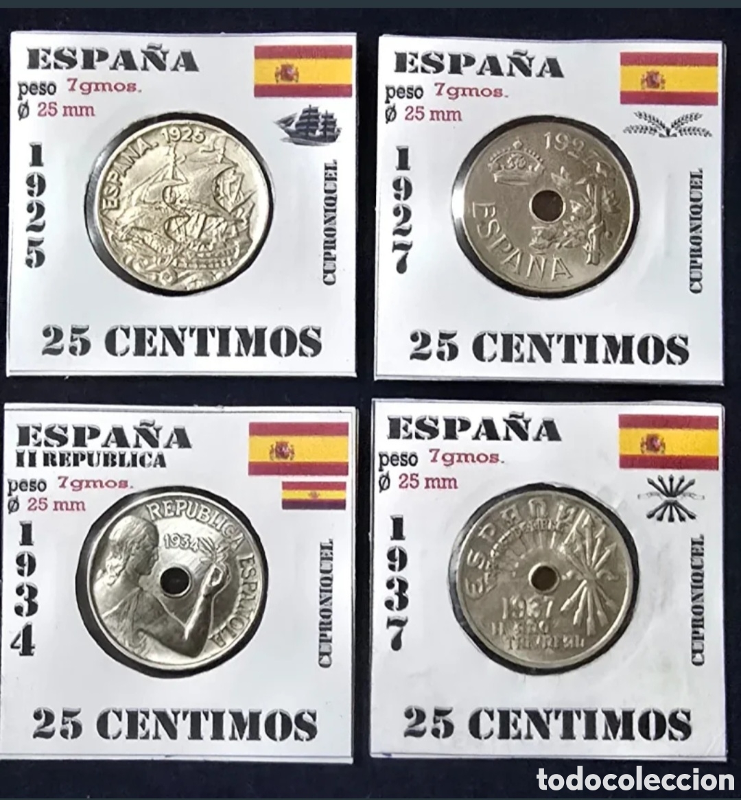 Monedas Rep&uacute;blica: Espa&ntilde;a 4 Monedas de 25 Ctmos