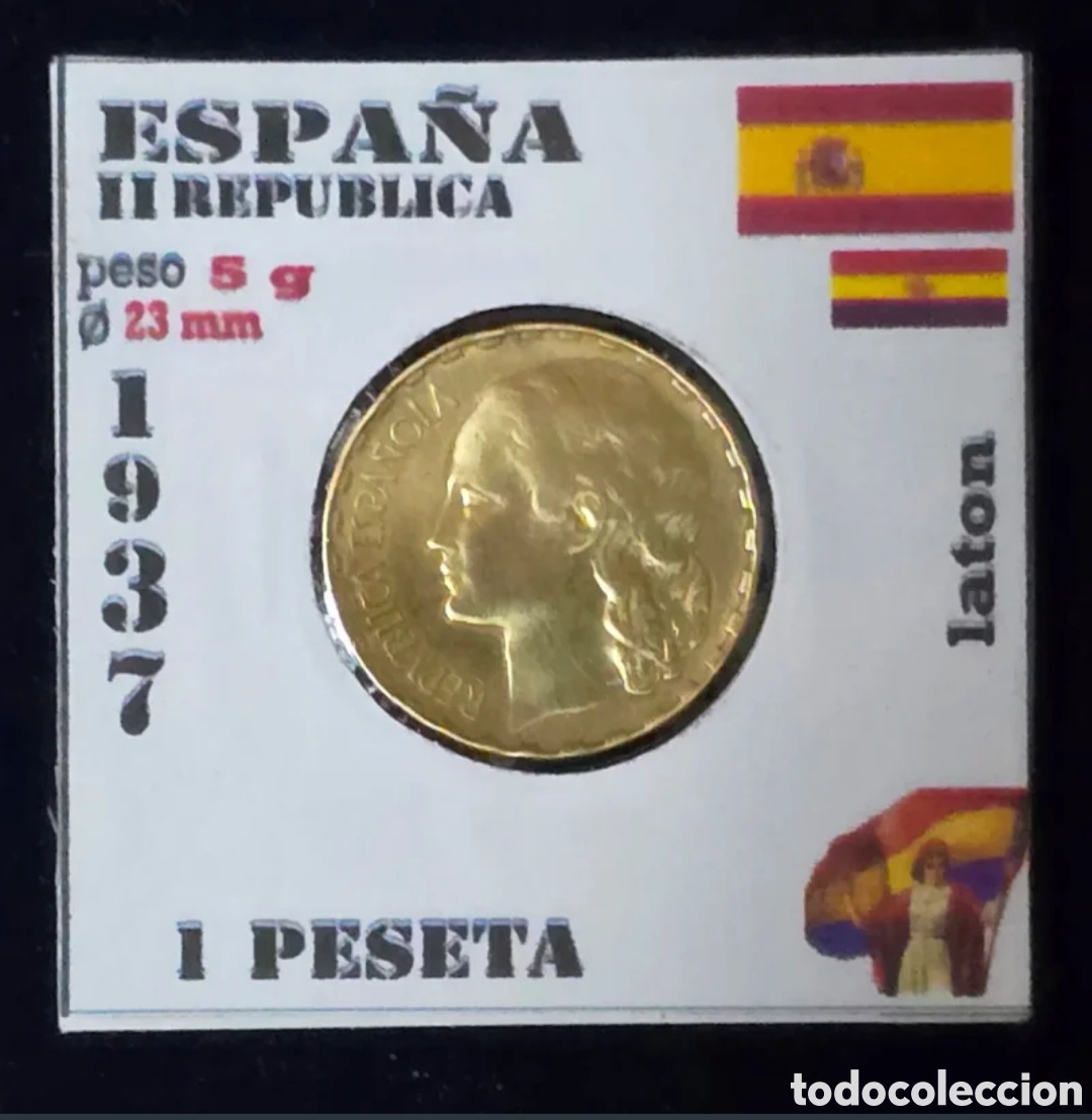 Monedas Rep&uacute;blica: Republica Espa&ntilde;ola 1 Pta de 1937