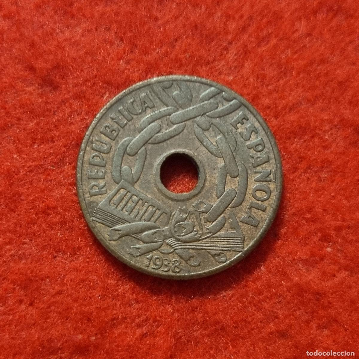 Monedas Rep&uacute;blica: MONEDA 25 CENTIMOS REPUBLICA 1938 MBC ORIGINAL C38