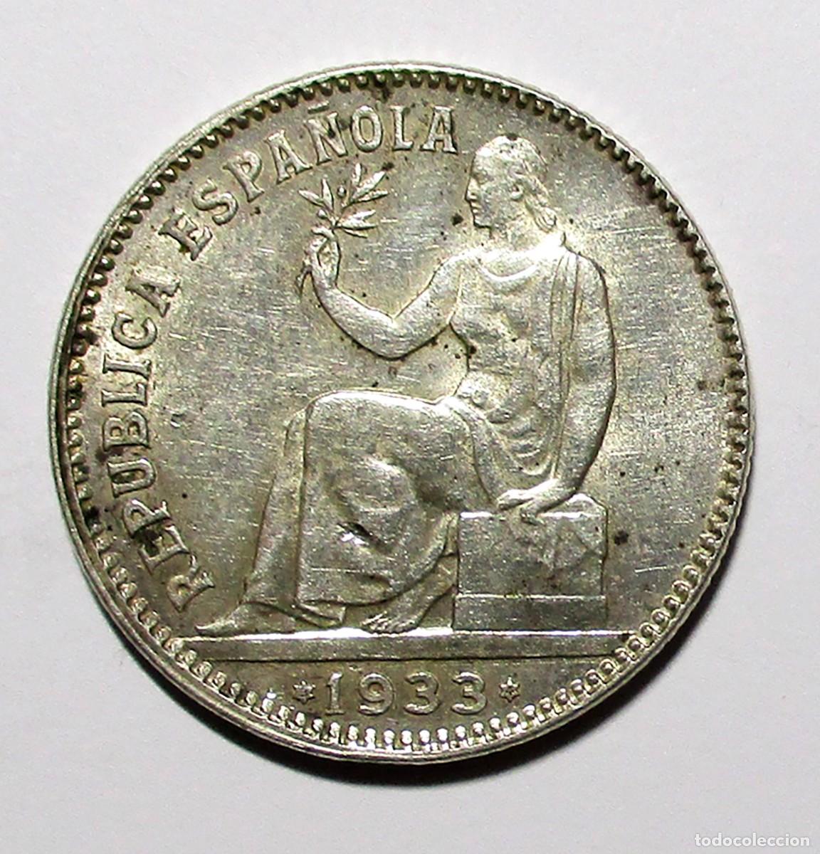 Monedas Rep&uacute;blica: SEGUNDA REPUBLICA ESPA&Ntilde;OLA 1 PESETA DE PLATA 1933* 3-4. PLATA. LOTE 5697