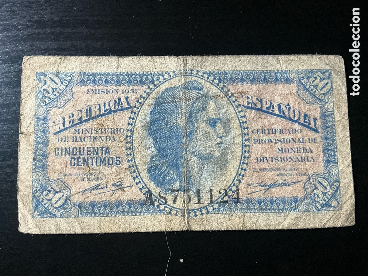 Monedas Rep&uacute;blica: BILLETE 50 CTS DE LA REPUBLICA ESPA&Ntilde;OLA 1937