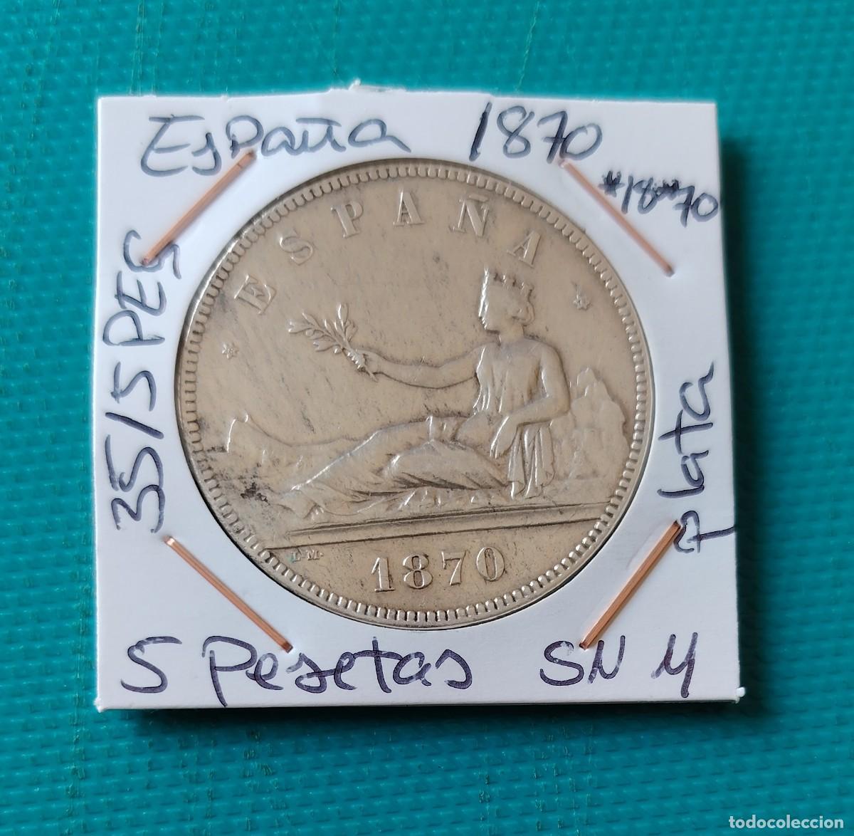 Monedas Rep&uacute;blica: MONEDA DE ESPA&Ntilde;A - 5 PESETAS DE PLATA DEL A&Ntilde;O 1870 *18 *70 - SN M - 3515PES