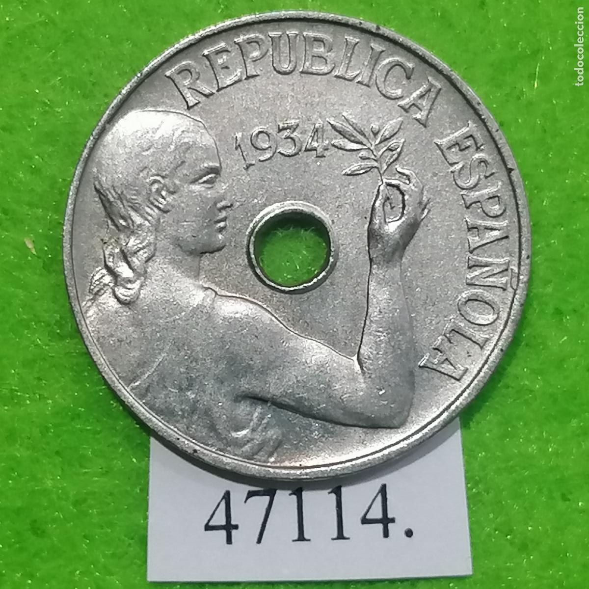 Monedas Rep&uacute;blica: Espa&ntilde;a, 25 c&eacute;ntimos 1934, 2&ordf; republica