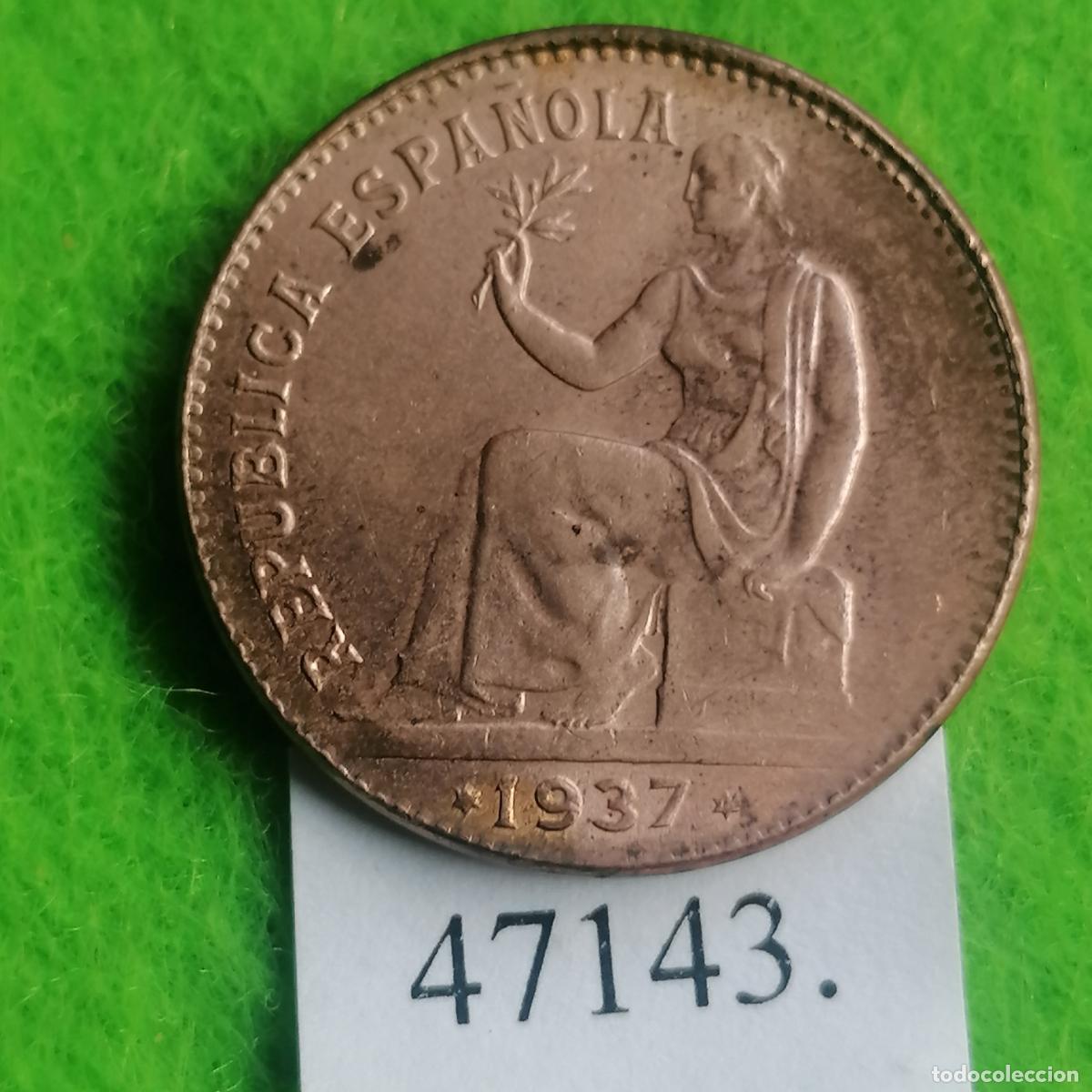 Monedas Rep&uacute;blica: Espa&ntilde;a 50 c&eacute;ntimos 1937, estrellas anepigrafas, orla de puntos cuadrados, guerra civil, rep&uacute;blica