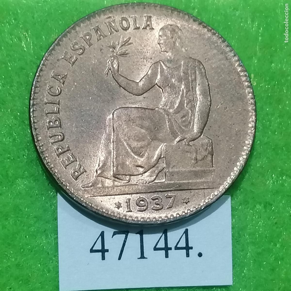 Monedas Rep&uacute;blica: Espa&ntilde;a, 2&ordf; Rep&uacute;blica, 50 centimos 1937-6, orla de puntos cuadrados