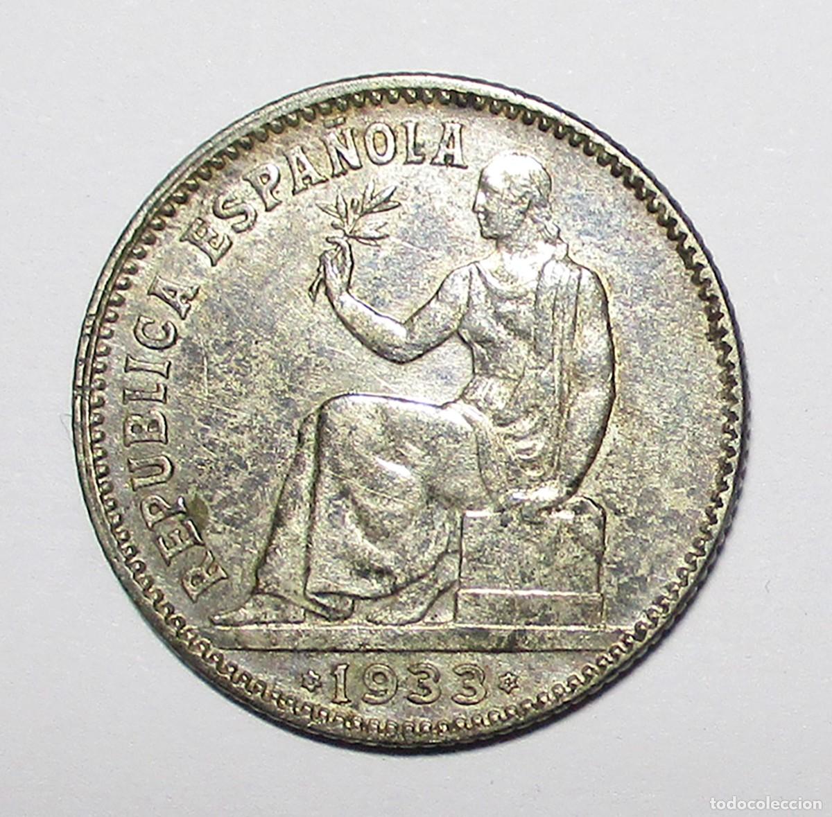 Monedas Rep&uacute;blica: SEGUNDA REPUBLICA ESPA&Ntilde;OLA 1 PESETA DE PLATA 1933* 3-4. PLATA. LOTE 5705