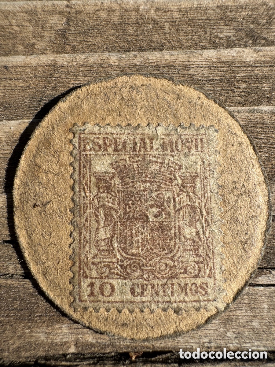 Monedas Rep&uacute;blica: Moneda de papel de la Guerra Civil Espa&ntilde;ola bando republicano 1937-38 10 c&eacute;ntimos 3,5x3,5