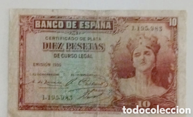 Monedas Rep&uacute;blica: Billete de 10 Pesetas Rep&uacute;blica Espa&ntilde;ola. A&ntilde;o 1935