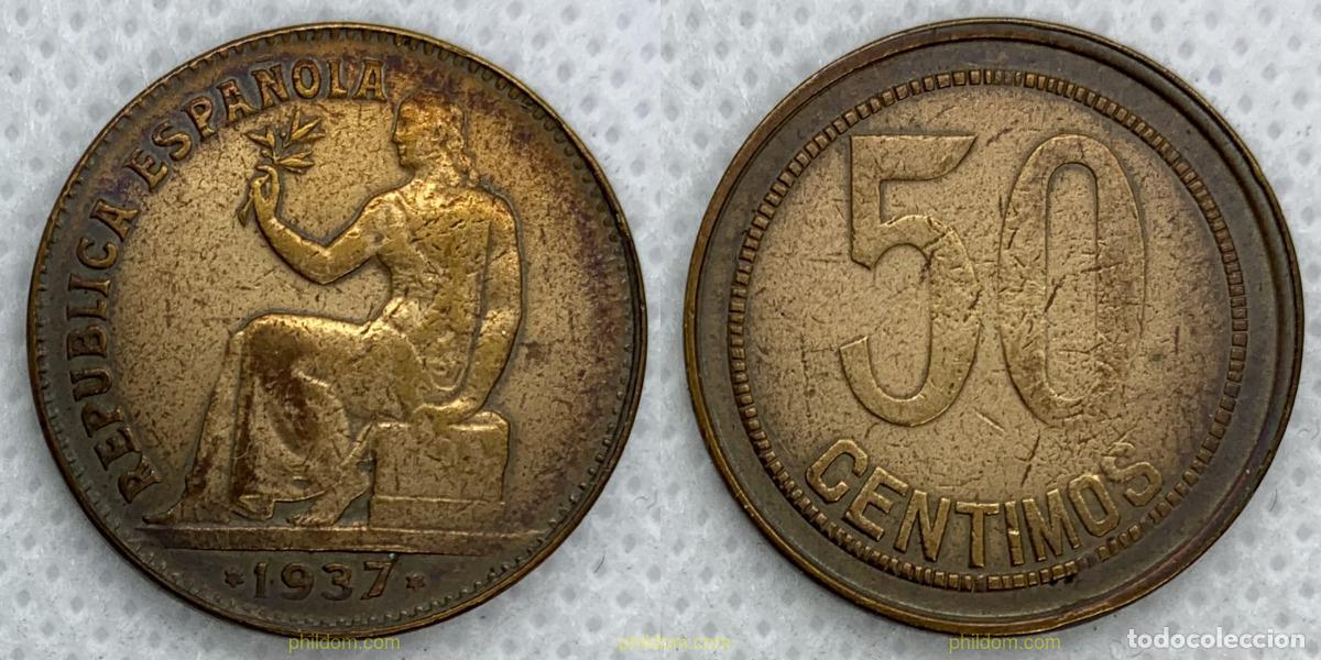Monedas Rep&uacute;blica: 2494 ESPA&Ntilde;A 1937 REPUBLICA ESPA&Ntilde;OLA 50 CENTIMOS 1937