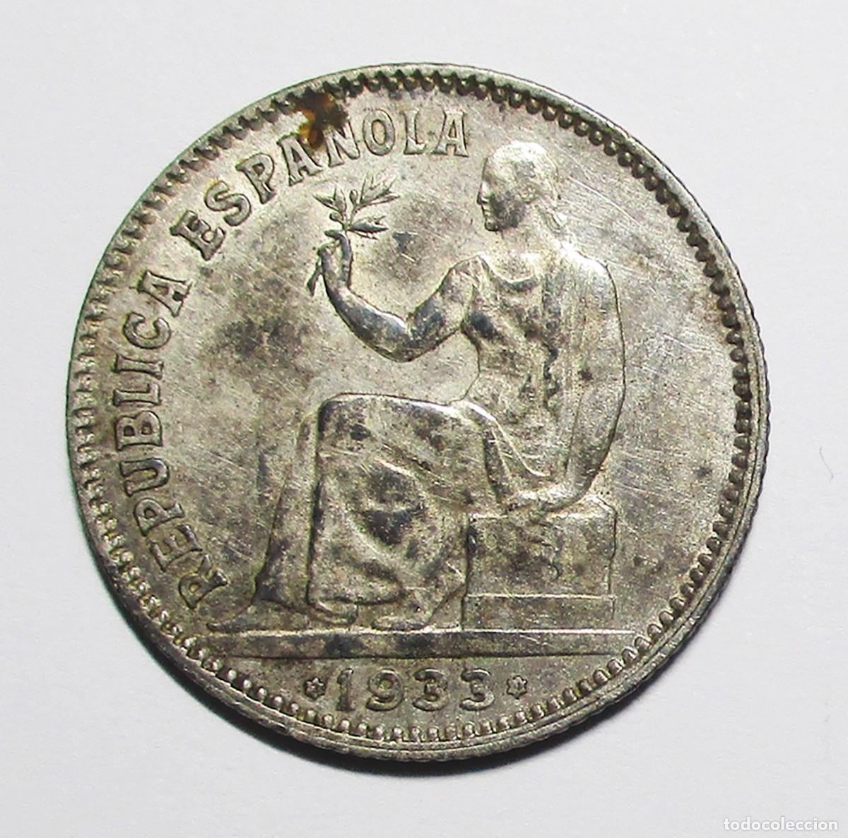 Monedas Rep&uacute;blica: SEGUNDA REPUBLICA ESPA&Ntilde;OLA 1 PESETA DE PLATA 1933* 3-4. PLATA. LOTE 5707