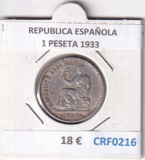 Monedas Rep&uacute;blica: CRF0216 MONEDA ESPA&Ntilde;A REPUBLICA ESPA&Ntilde;OLA 1 PESETA 1933 PLATA