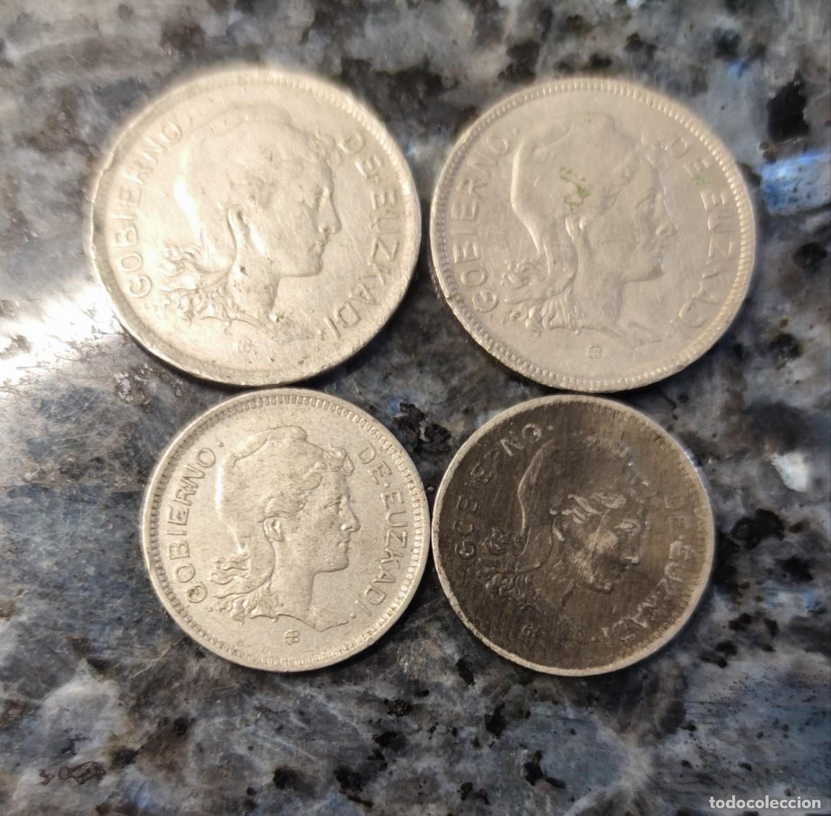 M&uuml;nzen der Zweiten Republik: Pesetas (cuatro piezas de dos y una peseta)Gobierno de Euzcadi II Rep&uacute;blica Espa&ntilde;ola