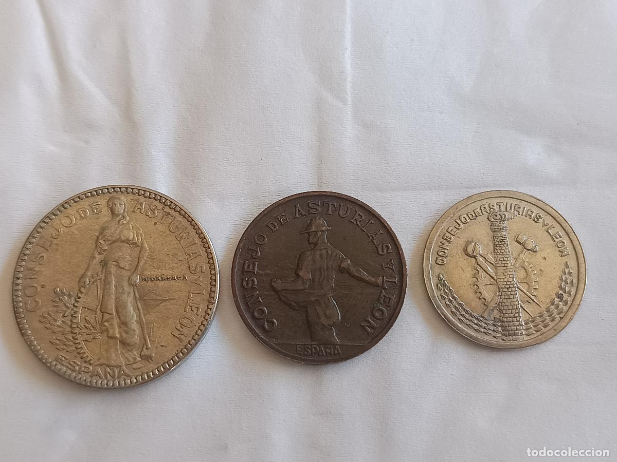 Monedas Rep&uacute;blica: SERIE COMPLETA MONEDAS CONSEJO DE ASTURIAS Y LE&Oacute;N 1 Y 2 PESETAS Y 50 CENTIMOS, 1937, GUERRA CIVIL