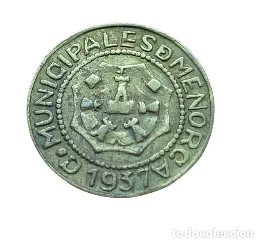 Monedas Rep&uacute;blica: Guerra Civil (1936-1939). 10 c&eacute;ntimos Menorca 1937. Peso: 1.32 gr