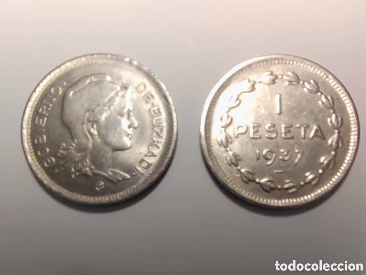 Monedas Rep&uacute;blica: 1 peseta 1937 EUSKADI Euzkadi - Foto 1