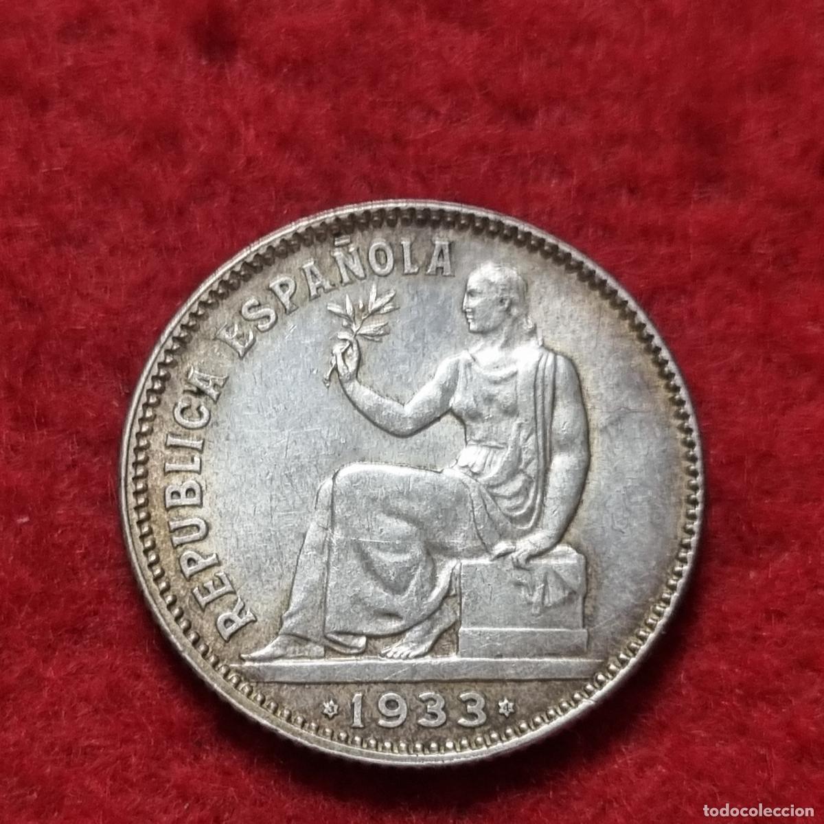 Monedas Rep&uacute;blica: MONEDA 1 PESETA 1933 PLATA REPUBLICA ESPA&Ntilde;OLA EBC ESTRELLAS 3 4 ORIGINAL C39