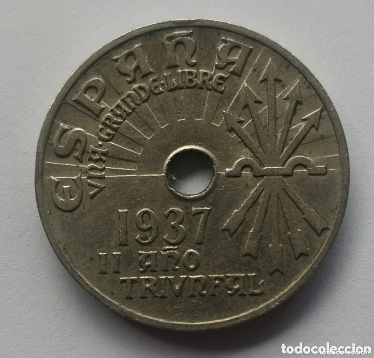 Monedas Rep&uacute;blica: MONEDA DE 25 C&Eacute;NTIMOS 1937 A&Ntilde;O TRIUNFAL EN BUEN ESTADO