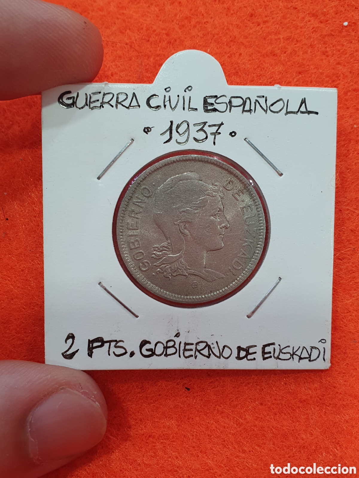 Monedas Rep&uacute;blica: 2 pesetas 1937. Euskadi. Guerra Civil. (L128)
