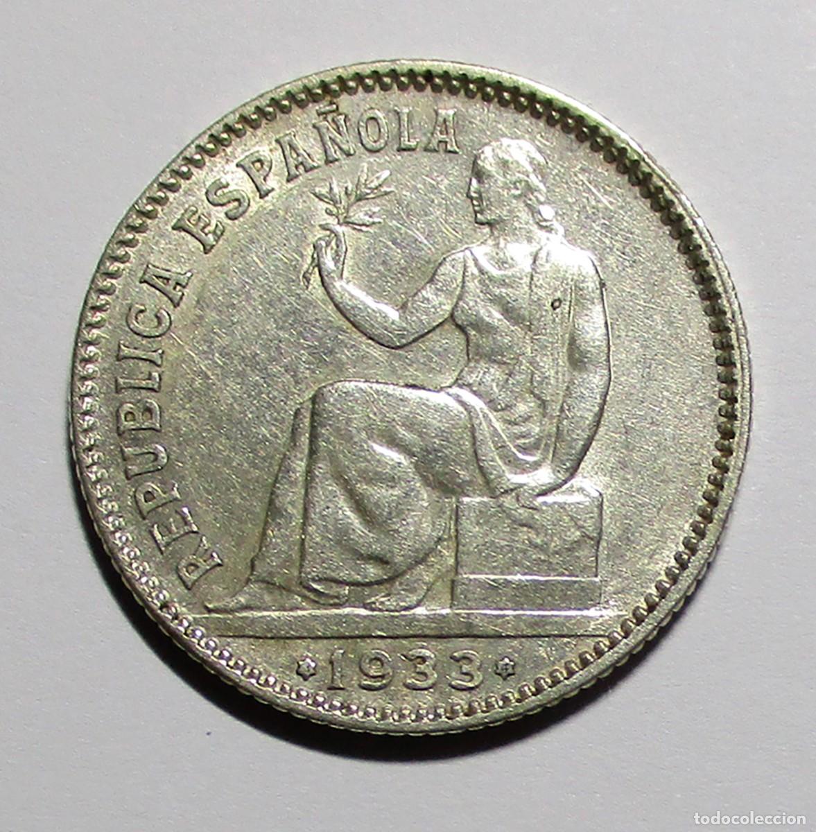 Monedas Rep&uacute;blica: SEGUNDA REPUBLICA ESPA&Ntilde;OLA 1 PESETA DE PLATA 1933* 3-4. PLATA. LOTE 5708
