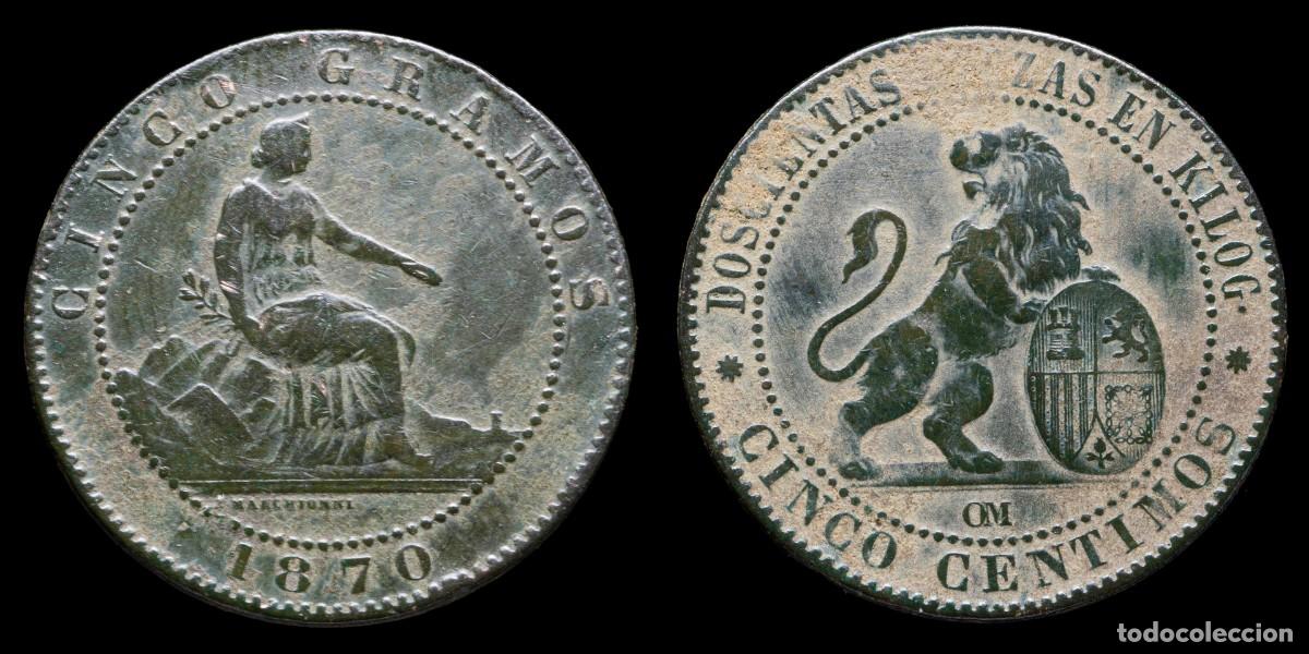 Monedas Rep&uacute;blica: 1870, 5 Centimos Spanish Provisional Government - 25 mm / 5,39 gr.