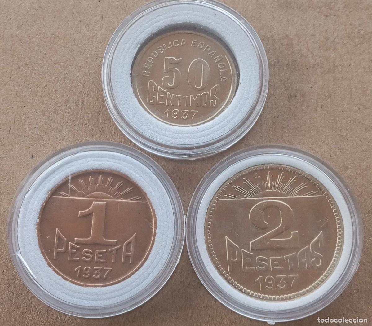 Monedas Rep&uacute;blica: LOTE 233 SERIE COMPLETA DE LA GUERRA CIVIL 1937, CONSEJO DE ASTURIAS Y LE&Oacute;N. (SIN CIRCULAR).