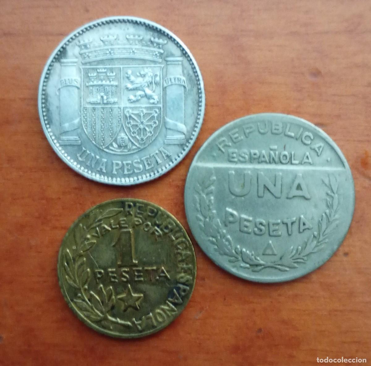 Monedas Rep&uacute;blica: II Rep&uacute;blica Espa&ntilde;ola. Lote de 3 monedas de 1 peseta diferentes
