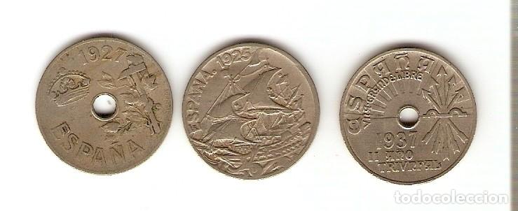 Monedas Rep&uacute;blica: LOTE 3 MONEDAS DE 25 CENTIMOS EMISION 1925 - 1927 T 1937