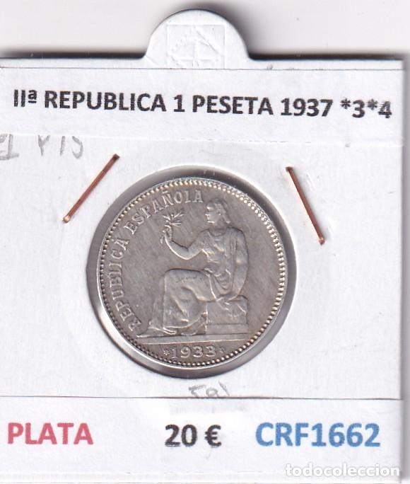 Monedas Rep&uacute;blica: CRF1662 MONEDA ESPA&Ntilde;A II&ordf; REPUBLICA 1 PESETA 1937 *3*4 PLATA